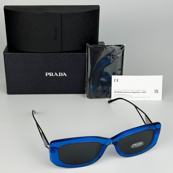 NEW Prada PR14YS 18M5S0 Crystal Electric Blue Grey Rectangle Unisex Sunglasses - Picture 5 of 11